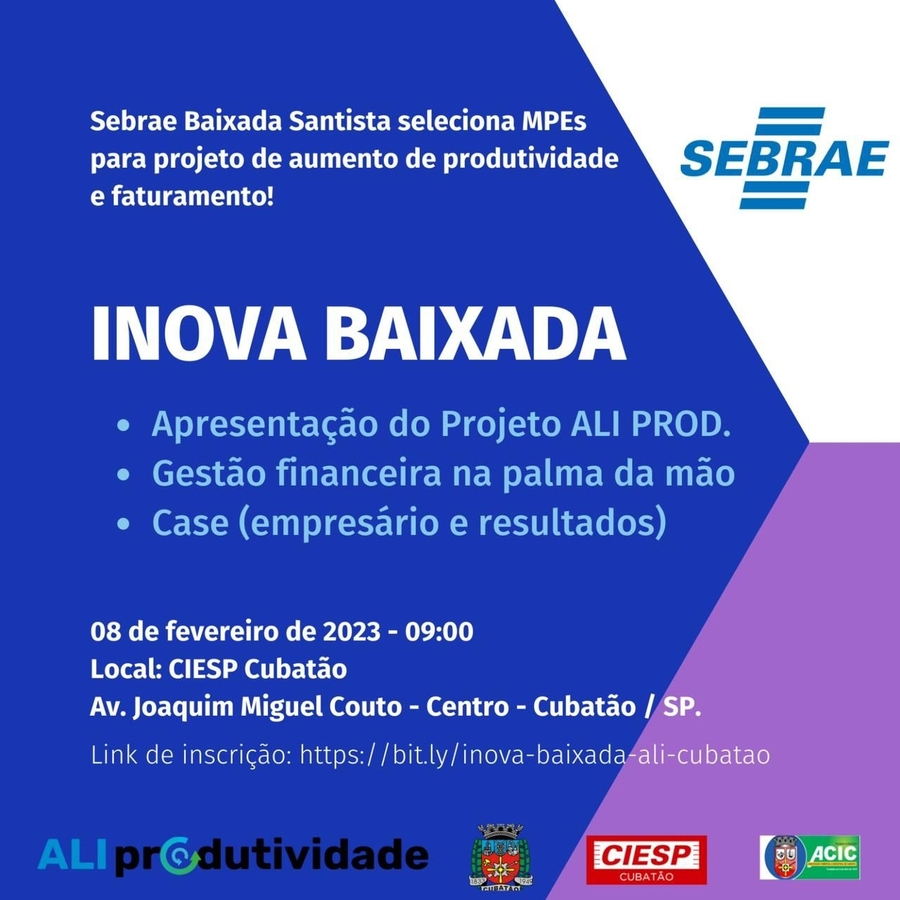 Sebrae Baixada Santista seleciona MPEs para projeto de aumento de produtividade e faturamento! 