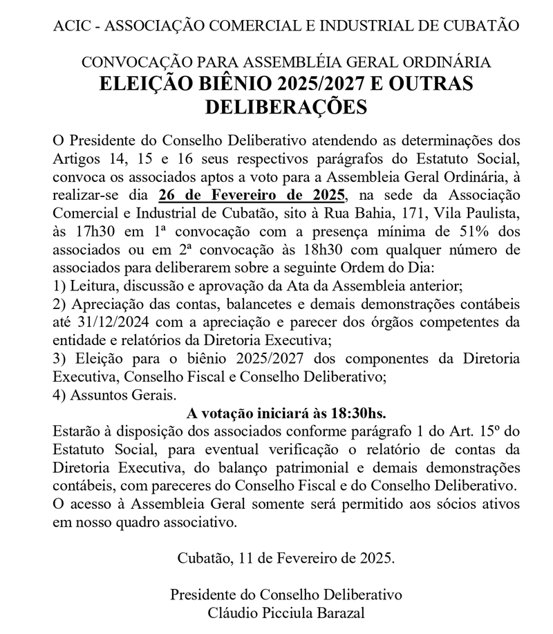 Convocação para Assembleia Geral Ordinária